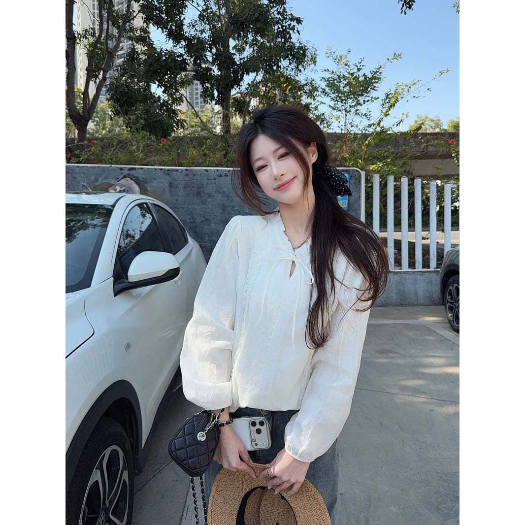 한 부서 화이트 레이스 칼라 긴팔 셔츠 여성 의류 2026 봄 슈퍼 잘 생긴 Chic 품격 캐주얼 다용도 맨위 상세 이미지 3