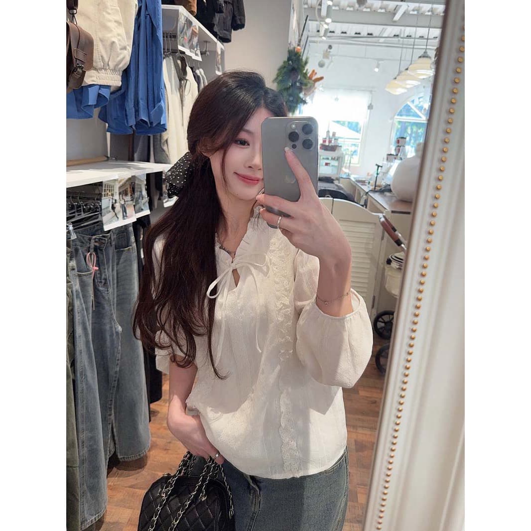 한 부서 화이트 레이스 칼라 긴팔 셔츠 여성 의류 2026 봄 슈퍼 잘 생긴 Chic 품격 캐주얼 다용도 맨위 상세 이미지 5