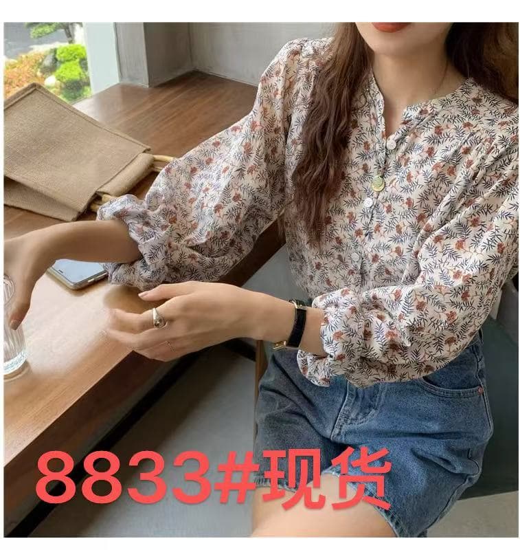 프랑스식 낭만주의 레트로 꽃 케이스 셔츠 여성 ins 슈퍼 요정 부드러운 바람 달콤함 V넥 루즈핏 꽃무늬 쉬폰 블라우스