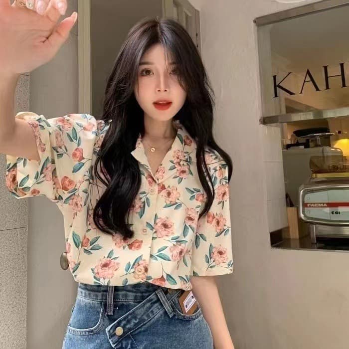 2026 여름 새로운 꽃 셔츠 여성 의류 반팔 셔츠 한 부서 레트로 홍콩 느낌 chic 디자인 센스 작은 대중 맨위 상세 이미지 1