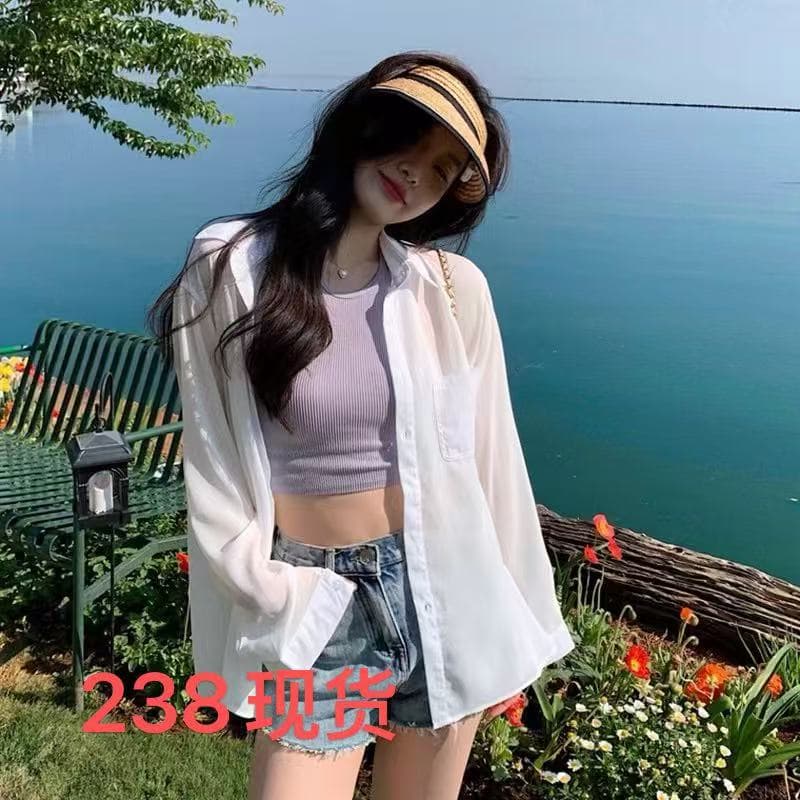 화이트 자외선 차단 의류 여성 2026 여름 새로운 쉬폰 긴팔 캐주얼 셔츠 루즈핏 도루 센스 셔츠 얇은 스타일 오픈 가디건