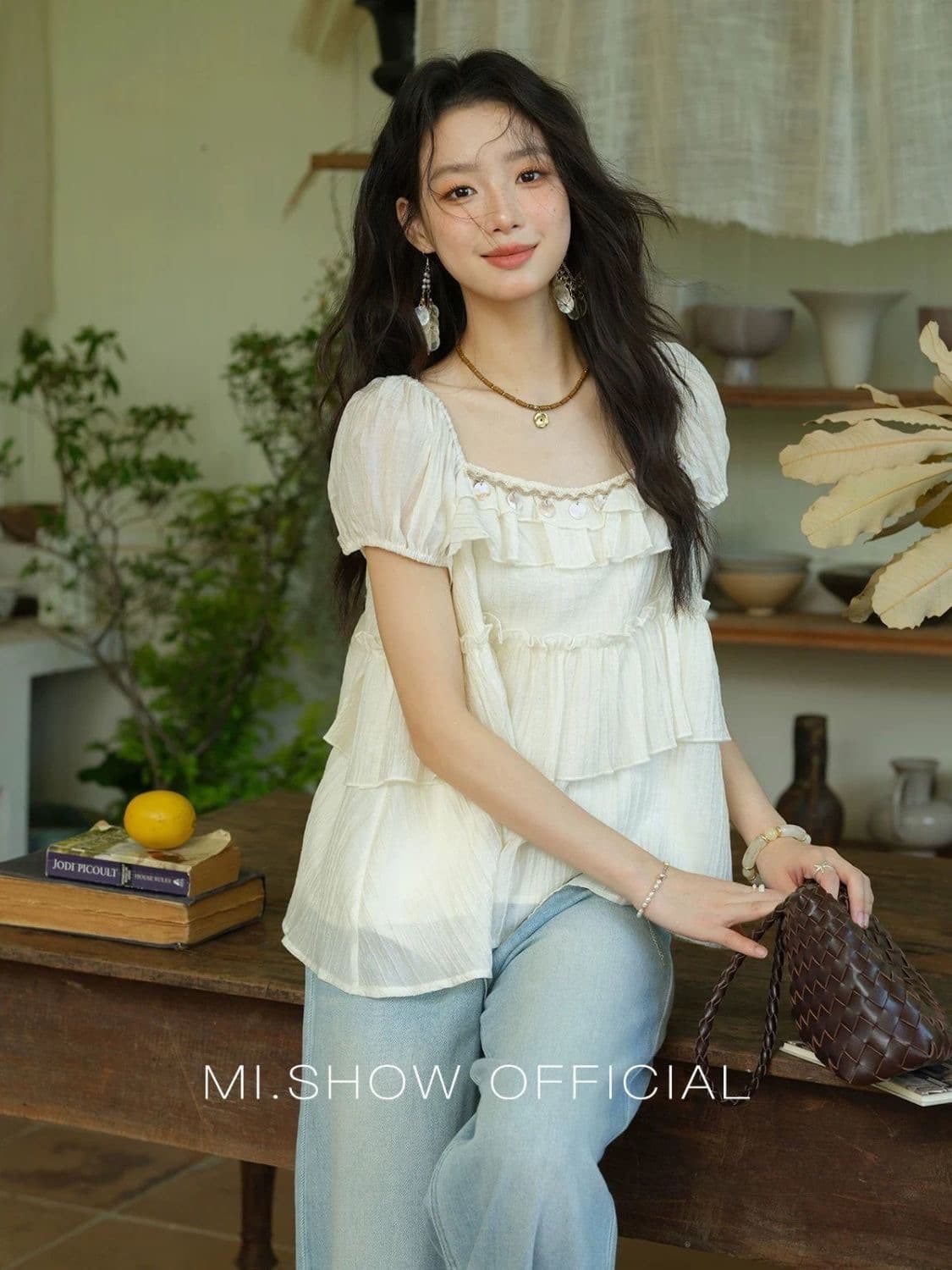 광장 칼라 주간 실크 작은 셔츠 여성 2026 여름 새로운 케이크 리본 슬림해 보이는 셔츠 맨위 여성 상세 이미지 5