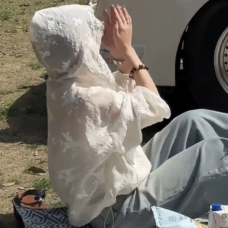 경관 그림 정가 프랑스식 레이스 레이스 후드 자외선 차단 여성 코트 여름 얇은 스타일 루즈핏 작은 대중 쉬폰 톱 이미지 3