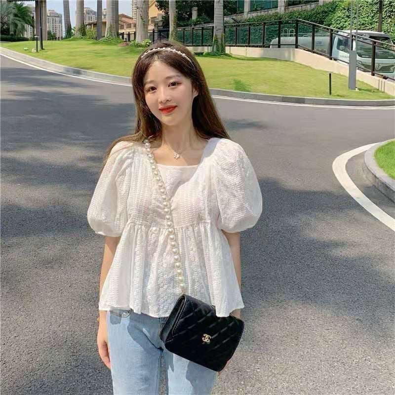 매우 요정 ~ 중 맨위 작은 청신 광장 칼라 쉬폰 셔츠 여름 작은 키 거품 소매 슈퍼 요정 인형 셔츠 여성 여름 상세 이미지 5