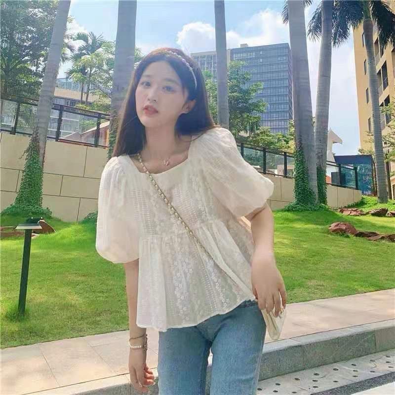 매우 요정 ~ 중 맨위 작은 청신 광장 칼라 쉬폰 셔츠 여름 작은 키 거품 소매 슈퍼 요정 인형 셔츠 여성 여름 상세 이미지 7