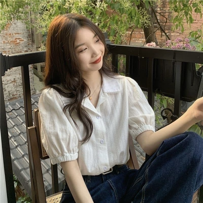 순면 레이스 레이스 반팔 셔츠 여름 작은 키 달콤함 인형 디자인 품격 오픈 가디건 화이트 맨위 상세 이미지 1