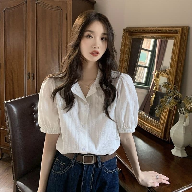 순면 레이스 레이스 반팔 셔츠 여름 작은 키 달콤함 인형 디자인 품격 오픈 가디건 화이트 맨위 상세 이미지 2