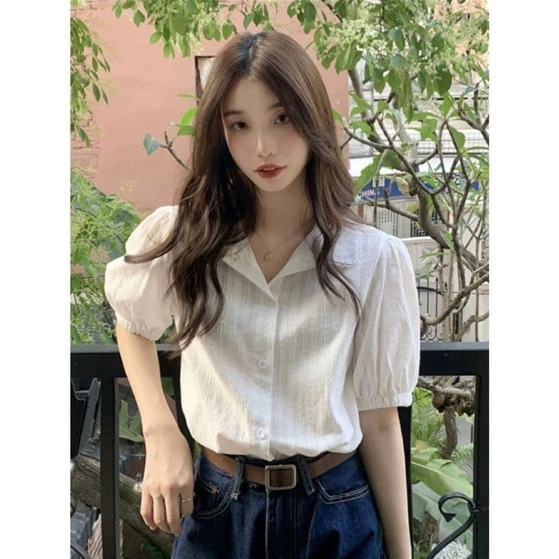 순면 레이스 레이스 반팔 셔츠 여름 작은 키 달콤함 인형 디자인 품격 오픈 가디건 화이트 맨위 상세 이미지 7