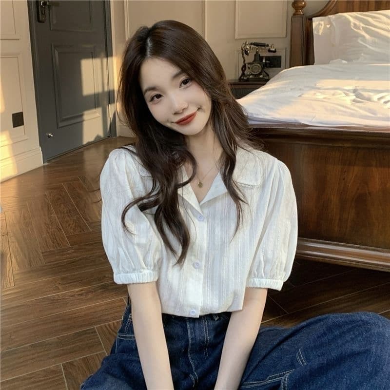 순면 레이스 레이스 반팔 셔츠 여름 작은 키 달콤함 인형 디자인 품격 오픈 가디건 화이트 맨위 상세 이미지 8