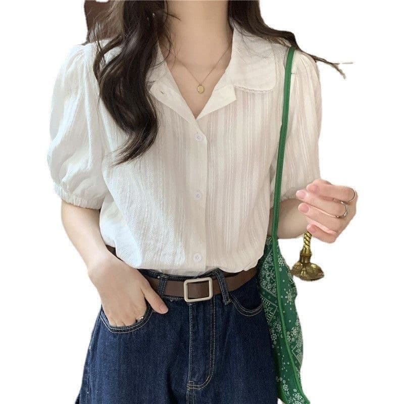 순면 레이스 레이스 반팔 셔츠 여름 작은 키 달콤함 인형 디자인 품격 오픈 가디건 화이트 맨위 상세 이미지 10