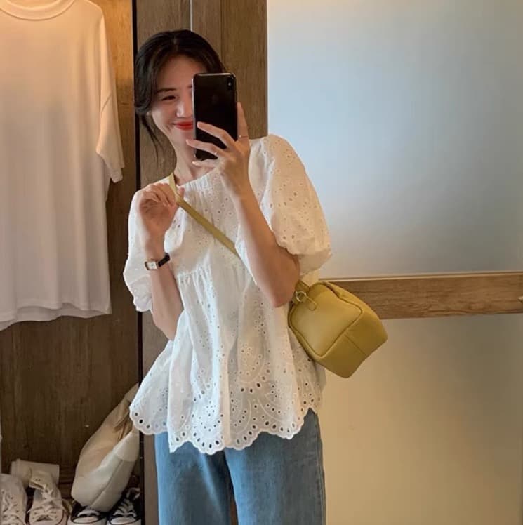 여름 새로운 자수 맨위 화이트 디자인 센스 캐주얼 풀오버 다용도 외국 가스 홀로우 아웃 반팔 셔츠 상세 이미지 3