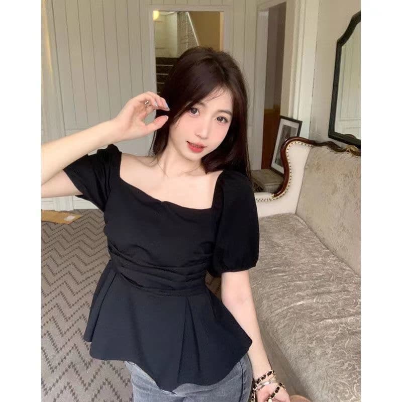 여름 프랑스식 품격 허리 수축 버블 광장 칼라 맨위 빅 사이즈 mm 마이크로 지방 표지 고기 연령 감소 쇼트 스타일 맨위 상세 이미지 11