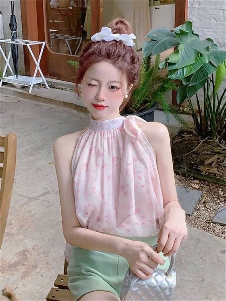 원본 쉬폰 원단 있음 네리 셔츠 프랑스식 레트로 품격 달콤한 매운맛 오프숄더 바다 측면 민소매 가짜 맨위 상세 이미지 2