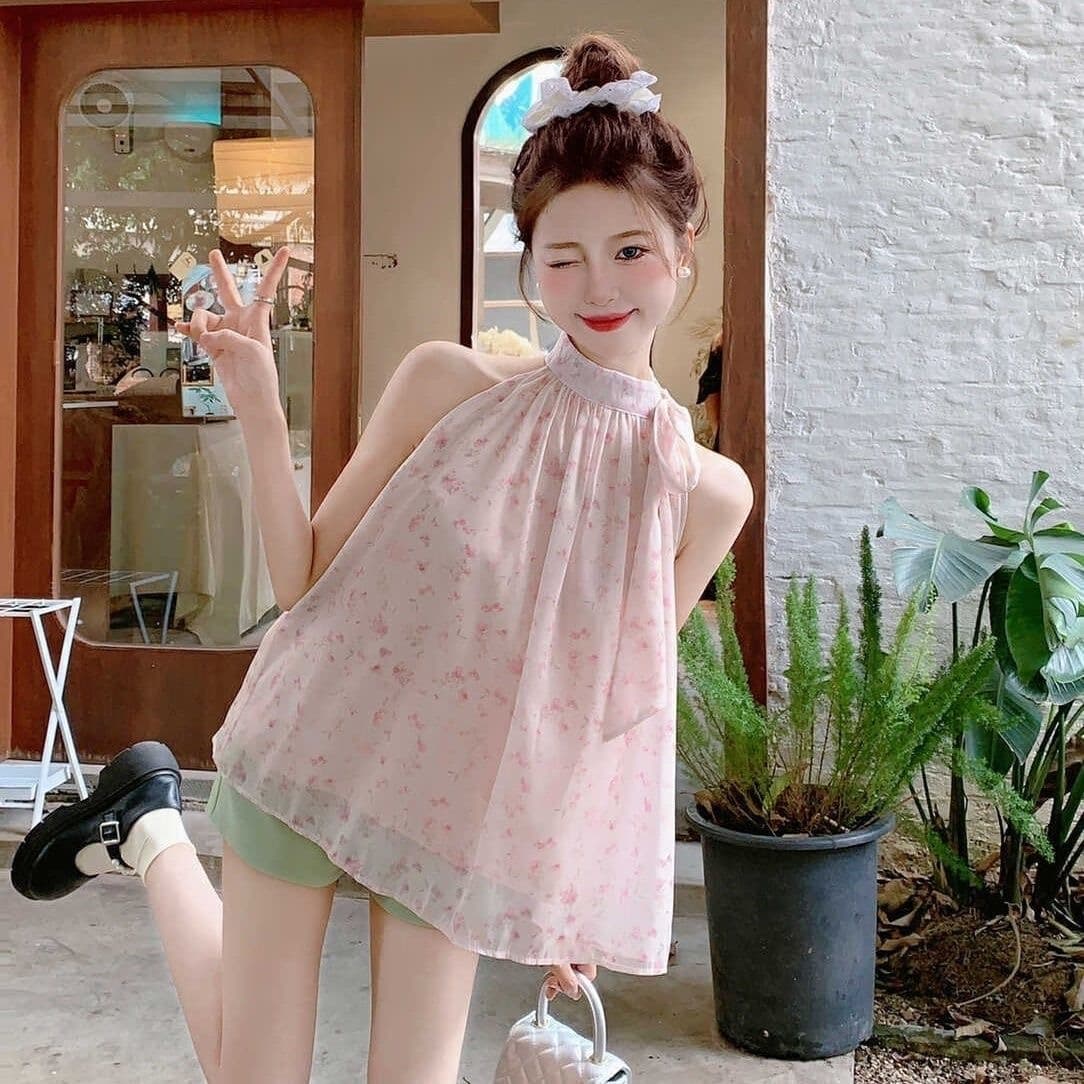 원본 쉬폰 원단 있음 네리 셔츠 프랑스식 레트로 품격 달콤한 매운맛 오프숄더 바다 측면 민소매 가짜 맨위 상세 이미지 13