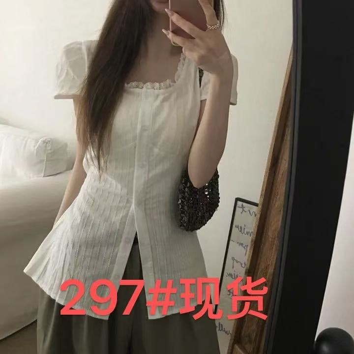 있음 선적 chic 패션 광장 칼라 레이스 패치워크 셔츠