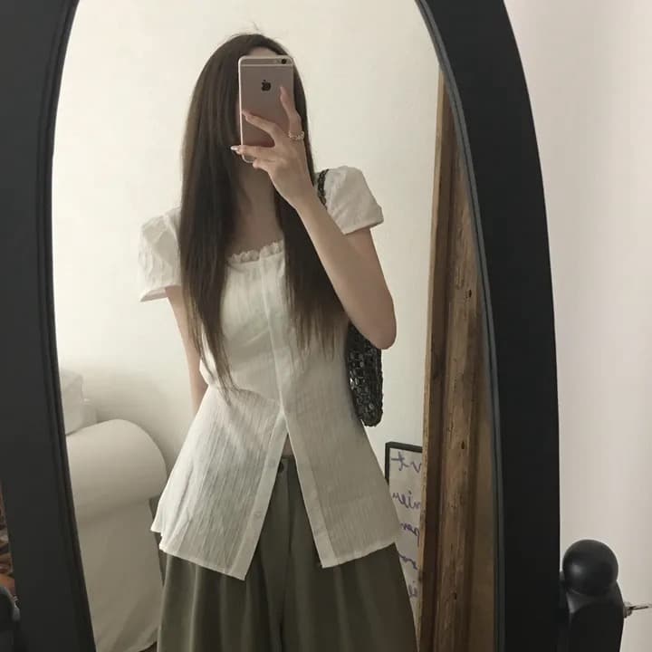 있음 선적 chic 패션 광장 칼라 레이스 패치워크 셔츠 상세 이미지 3