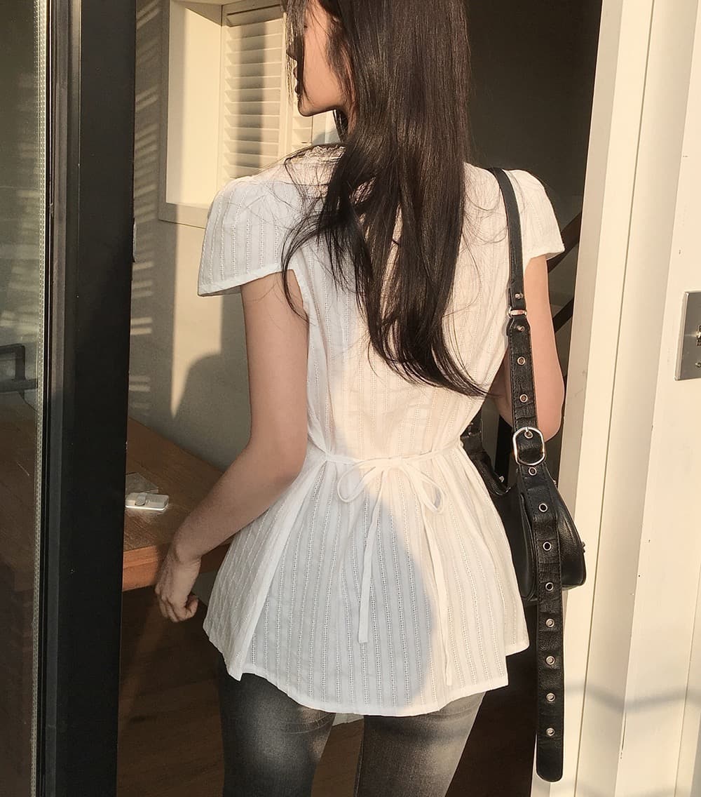 있음 선적 chic 패션 광장 칼라 레이스 패치워크 셔츠 상세 이미지 8