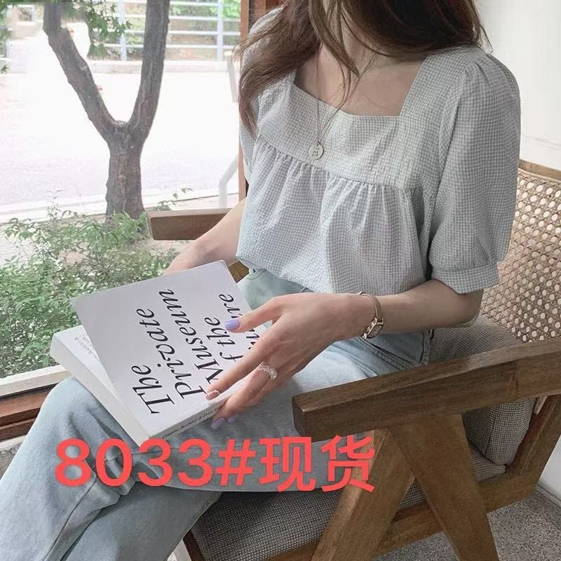 광장 칼라 반팔 셔츠 여름 새로운 일본식 달콤함 연령 감소 작은 청신 다용도 작은 격자 쇄골 심장 기계