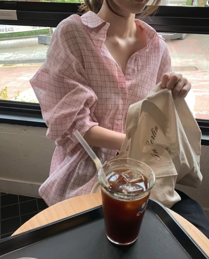 한국 ins 달콤함 소녀 얇은 스타일 자외선 차단 루즈핏 체크무늬 긴팔 셔츠 상세 이미지 2