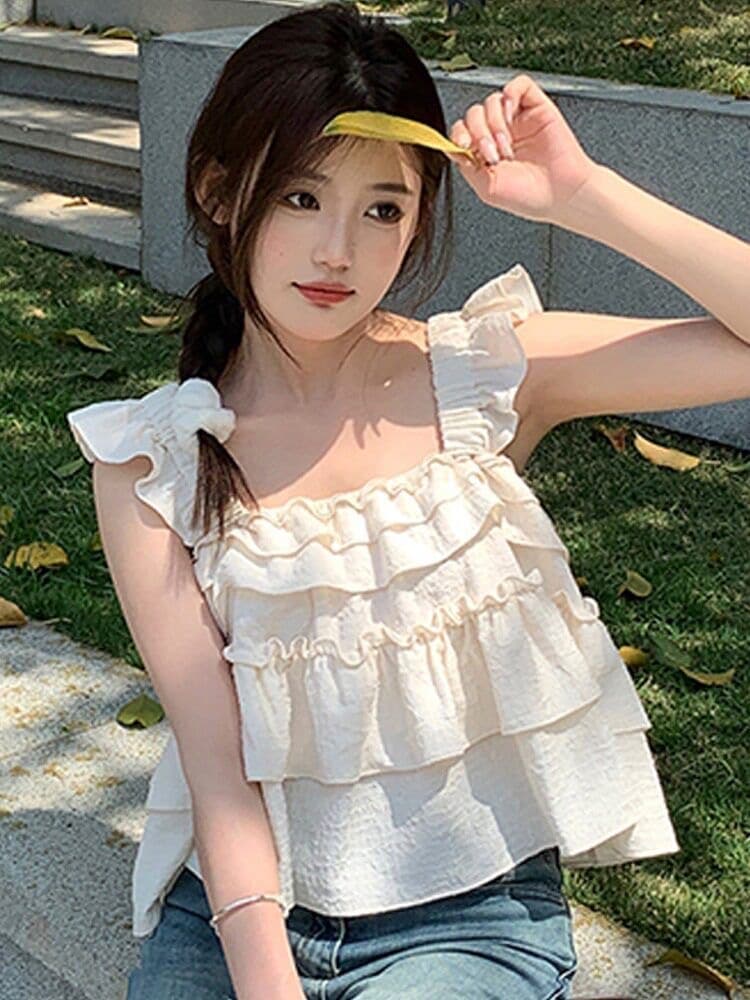 Feifei 소매 체크무늬 프랑스식 여성 셔츠 여름 디자인 센스 작은 대중 백리스 케이크 맨위 작은 키 쇼트 스타일 셔츠 상세 이미지 5