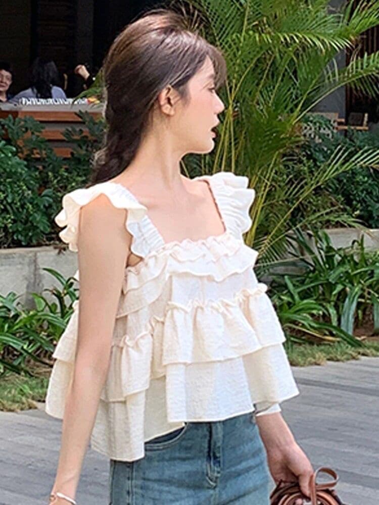 Feifei 소매 체크무늬 프랑스식 여성 셔츠 여름 디자인 센스 작은 대중 백리스 케이크 맨위 작은 키 쇼트 스타일 셔츠 상세 이미지 6