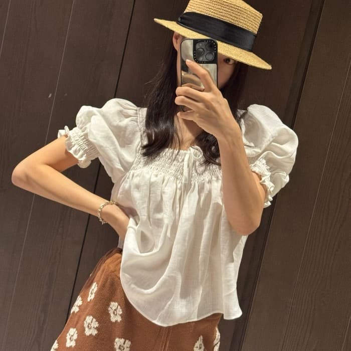 chic 한국 스타일 작은 대중 품격 거품 소매 나비 넥타이 셔츠 상세 이미지 1