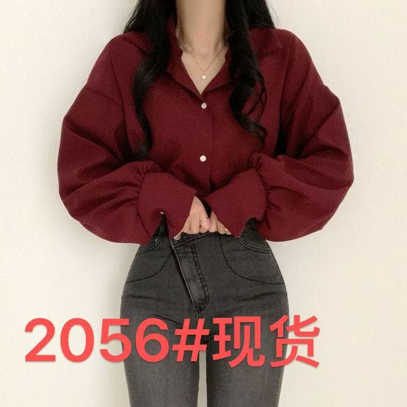 프랑스식 Chic 맨위 여성 한 부서 chic 품격 레트로 빨간색 셔츠 디자인 센스 작은 대중 봄 드레스 셔츠 인사이드 가져 가라.