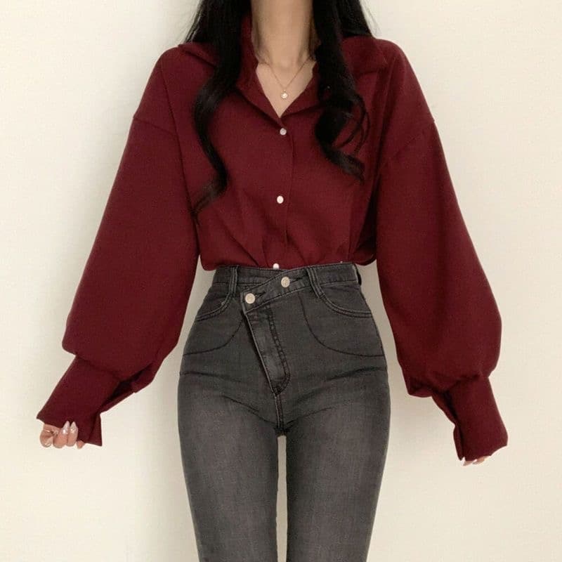 프랑스식 Chic 맨위 여성 한 부서 chic 품격 레트로 빨간색 셔츠 디자인 센스 작은 대중 봄 드레스 셔츠 인사이드 가져 가라. 이미지 3