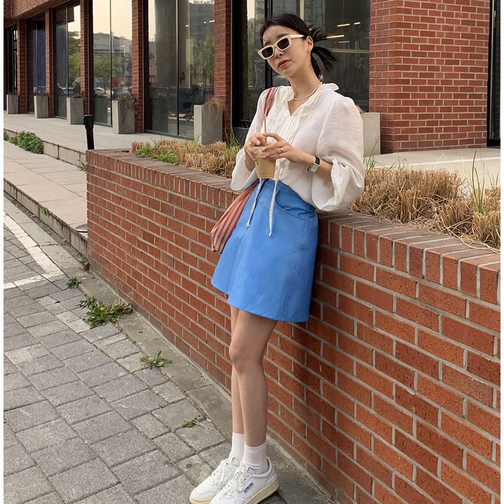 지금 한 부서 달콤함 부드러운 단색 레이스 레이스업 곰팡이 고리 긴팔 셔츠 상세 이미지 6