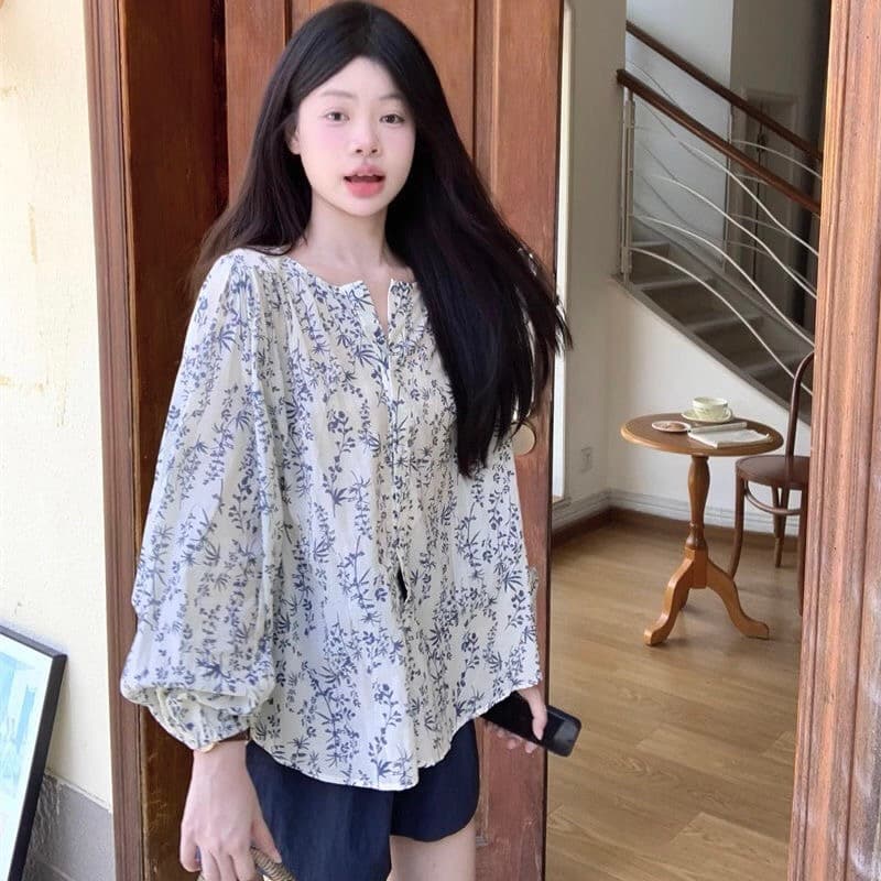 레트로 Chic 꽃무늬 긴팔 여성 셔츠 봄 가을 2026 새로운 루즈핏 싱글 줄 버튼 디자인 센스 작은 대중 셔츠 트렌디 상세 이미지 1