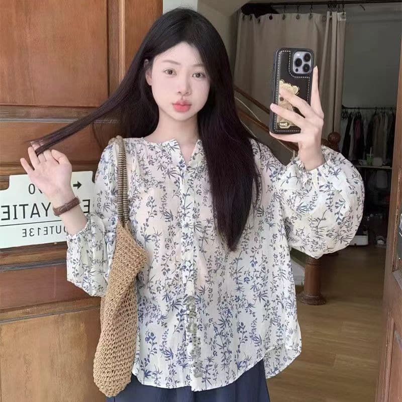 레트로 Chic 꽃무늬 긴팔 여성 셔츠 봄 가을 2026 새로운 루즈핏 싱글 줄 버튼 디자인 센스 작은 대중 셔츠 트렌디 상세 이미지 2