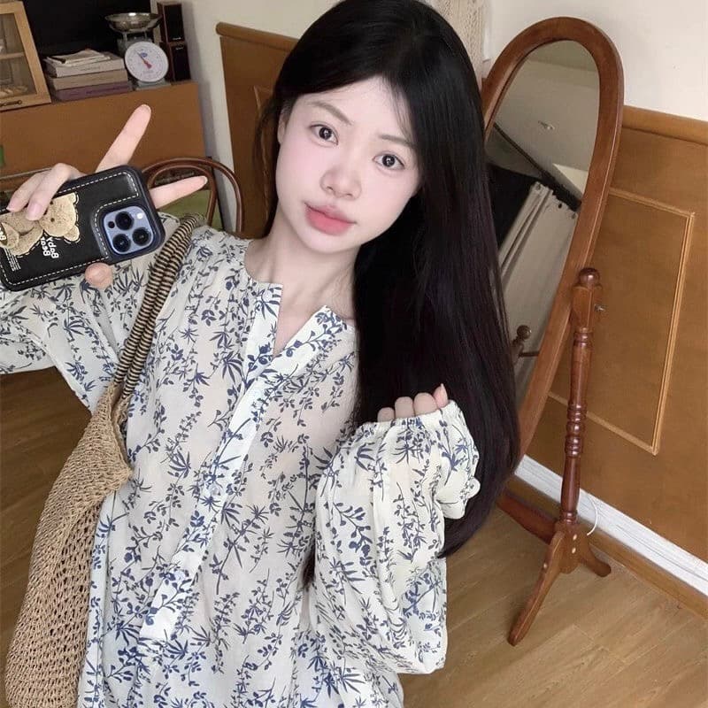 레트로 Chic 꽃무늬 긴팔 여성 셔츠 봄 가을 2026 새로운 루즈핏 싱글 줄 버튼 디자인 센스 작은 대중 셔츠 트렌디 상세 이미지 4