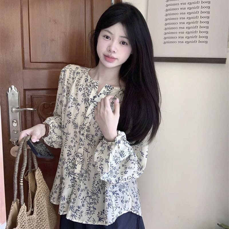 레트로 Chic 꽃무늬 긴팔 여성 셔츠 봄 가을 2026 새로운 루즈핏 싱글 줄 버튼 디자인 센스 작은 대중 셔츠 트렌디 상세 이미지 5