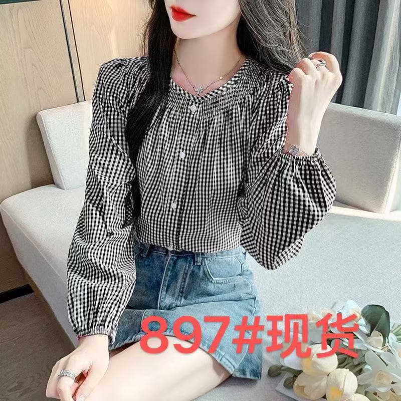 프랑스식 연령 감소 디자인 체크무늬 레이스 새로운 셔츠 맨위 레트로 외국 가스 긴팔 다용도 루즈핏