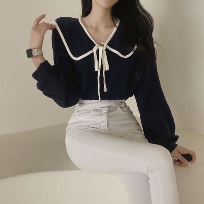 있음 밖으로 한국 ins 달콤함 새로운 맨위 프랑스식 루즈핏 나비 매듭 다용도 셔츠 이미지 2