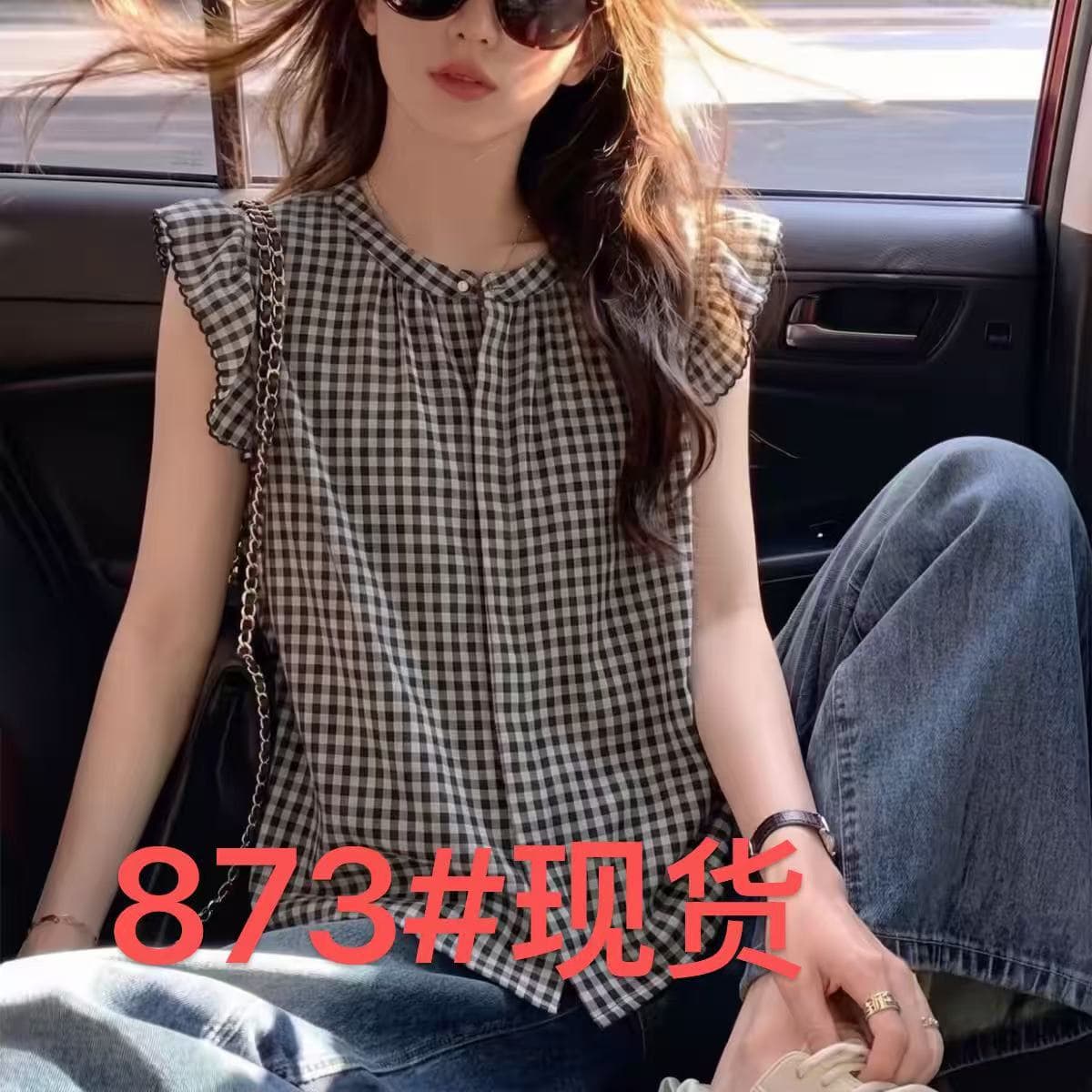 여름 달콤함 연령 감소 Feifei 소매 체크무늬 셔츠 슬림해 보이는 다용도 쉬폰 셔츠 캐주얼 미니멀리즘 맨위 여성