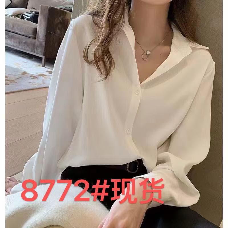 빛 럭셔리 쉬폰 셔츠 긴팔 새로운 화이트 경력 홍콩 느낌 루즈핏 다용도 만나는 봄 가을 한국 스타일 품격 맨위