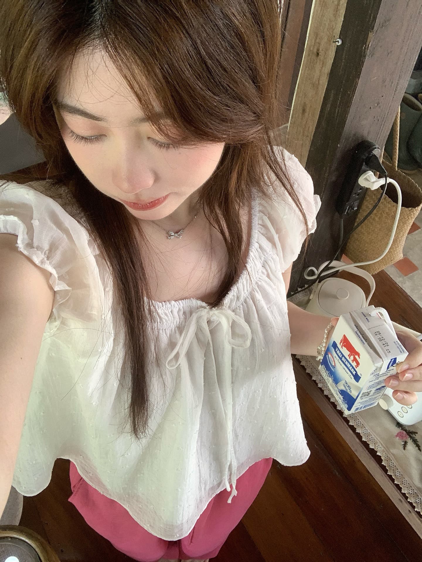 ptonumi 순수한 흰색 사랑 노래 3 차원 도트 무늬 대 라운드 넥 주간 실크 여성 셔츠 루즈핏 슬림해 보이는 인형 셔츠 맨위 서비스 상세 이미지 3