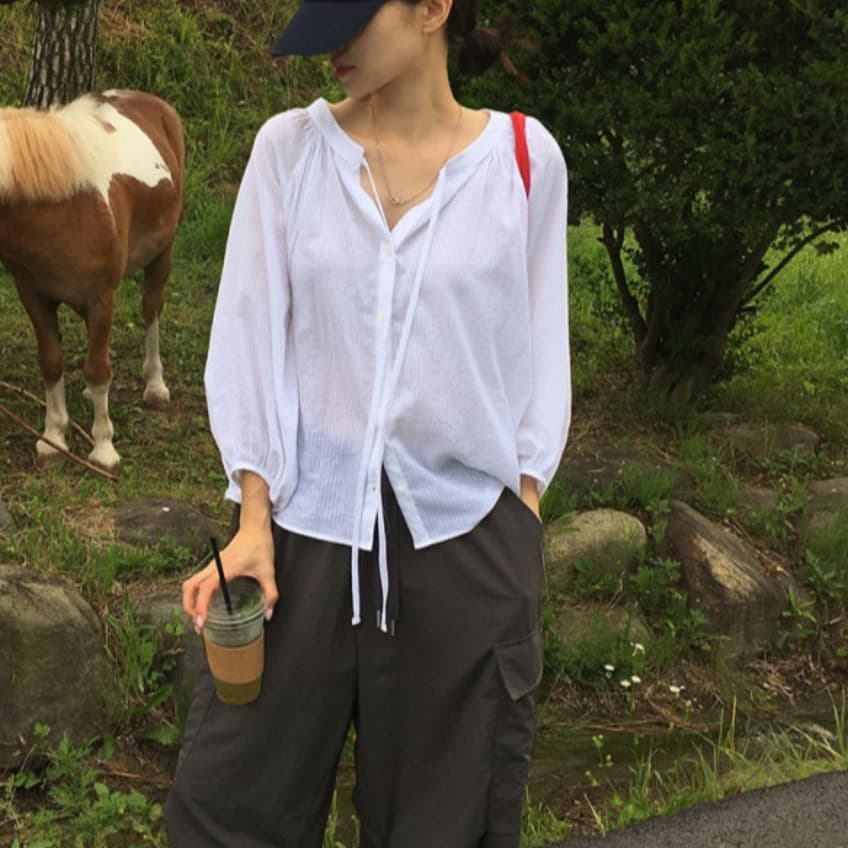 한국 chic 이른 가을 새로운 느긋한 루즈핏 디자인 센스 긴팔 셔츠 여성 셔츠 이미지 5
