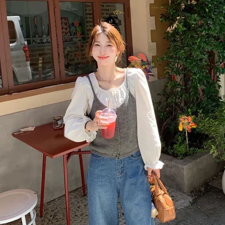 화이트 레이스 레이스 긴팔 여성 셔츠 2026 가을 새로운 달콤한 스타일 디자인 센스 거품 소매 쇼트 스타일 맨위 상세 이미지 7