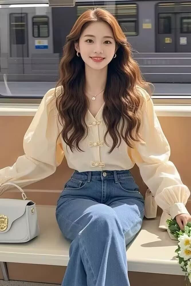 작은 셔츠 새로운 중식 살구 색상 단추 긴팔 셔츠 2026 새로운 품격 고급 센스 프랑스식 맨위 셔츠 여성 의류 상세 이미지 1