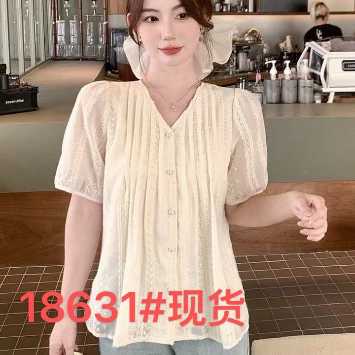 여성 셔츠 2026 여름 새로운 한국 스타일 다용도 외국 가스 V넥 패션 맨위 품격 연령 감소 슬림해 보이는 작은 셔츠 트렌디