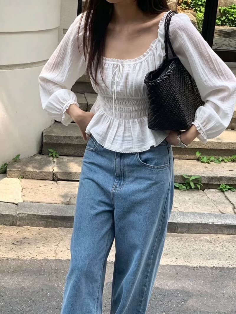 한 부서 ins 부드러운 레이스 장식 질감 센스 밑단 프릴 셔츠 허리 수축 슬림해 보이는 맨위 상세 이미지 1