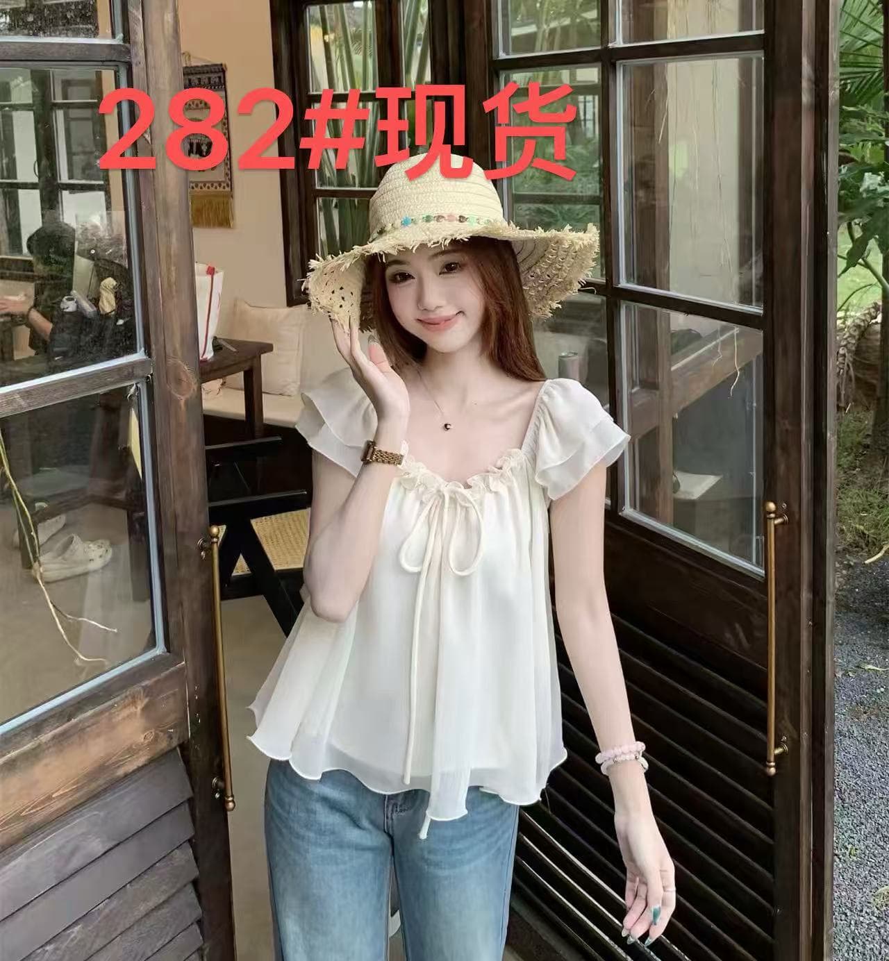 프릴 레이스업 Feifei 소매 시폰 셔츠 여성 2026 여름 새로운 달콤함 연령 감소 외국 가스 슬림해 보이는 맨위
