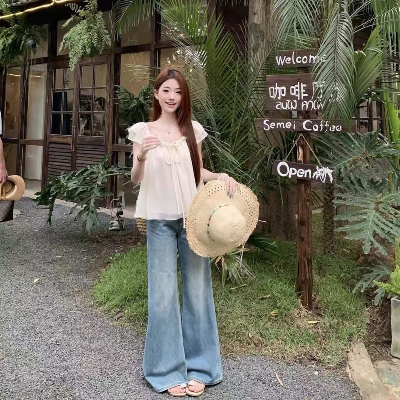 프릴 레이스업 Feifei 소매 시폰 셔츠 여성 2026 여름 새로운 달콤함 연령 감소 외국 가스 슬림해 보이는 맨위 이미지 5