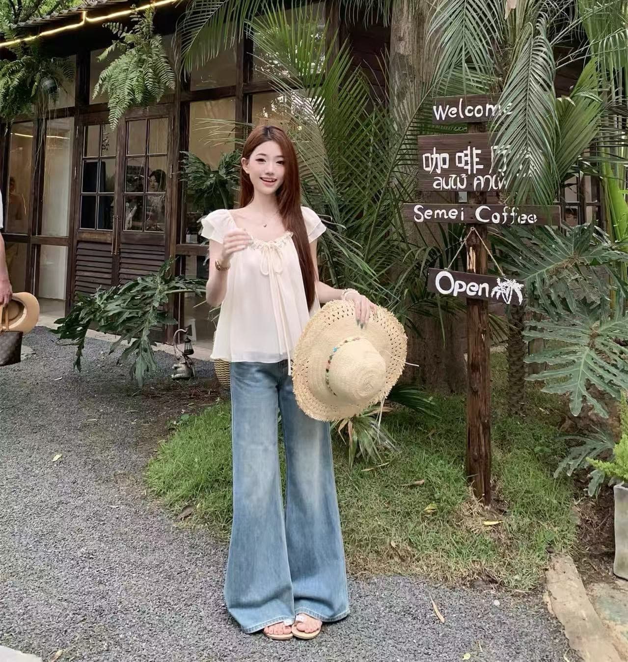 프릴 레이스업 Feifei 소매 시폰 셔츠 여성 2026 여름 새로운 달콤함 연령 감소 외국 가스 슬림해 보이는 맨위 상세 이미지 4