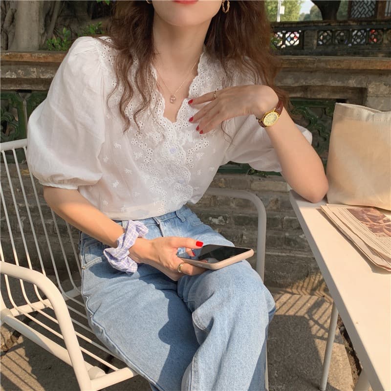 실사 정가 한국 스타일 자수 레이스 작은 청신 다용도 셔츠 상세 이미지 2