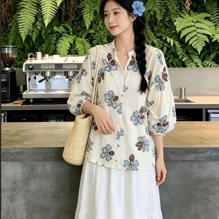 프랑스식 꽃무늬 루즈핏 셔츠 슬림해 보이는 다용도 표지 배 미시