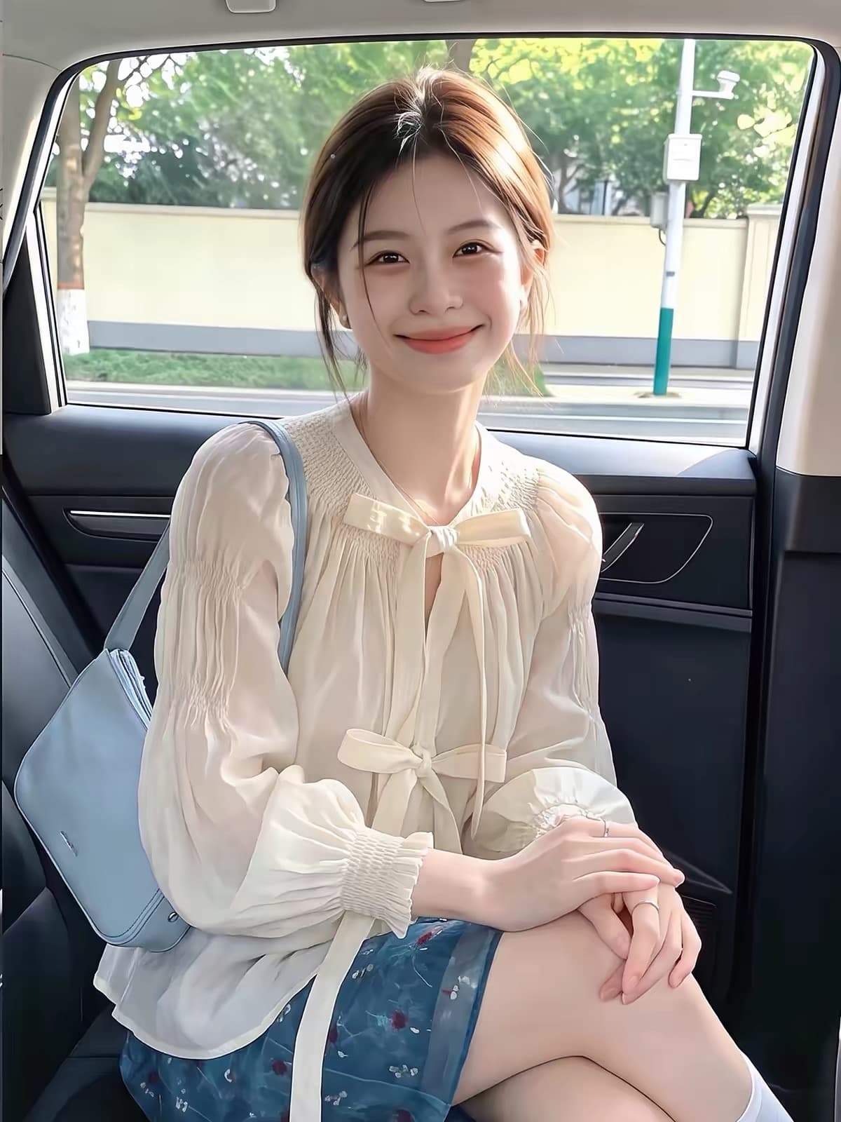 나비 매듭 벌룬 소매 시폰 셔츠 여성 여름 한국 스타일 chic 빛 요리 한 바람 루즈핏 셔츠 작은 대중 디자인 센스 맨위 상세 이미지 2