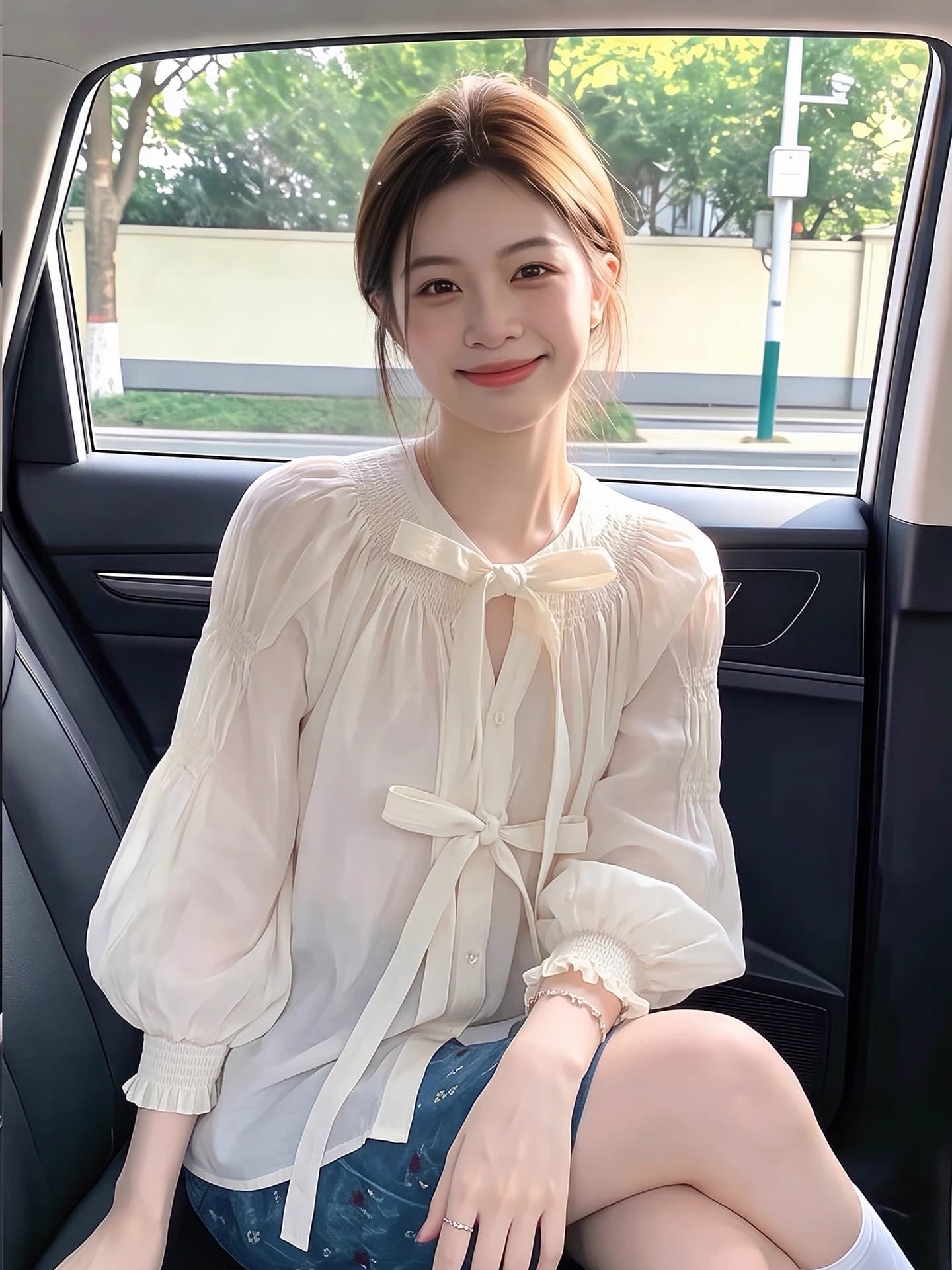 나비 매듭 벌룬 소매 시폰 셔츠 여성 여름 한국 스타일 chic 빛 요리 한 바람 루즈핏 셔츠 작은 대중 디자인 센스 맨위 상세 이미지 3